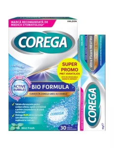 Corega pachet Ultra Fixare x 40 grame + Corega Tabs Bioformula x 30 tablete efervescente