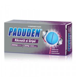Paduden Raceala si Gripa 200mg/30mg x 10 comprimate filmate