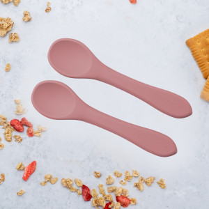 Lingurite din silicon pentru diversificare bebelus, Appekids Old Rose - Img 4