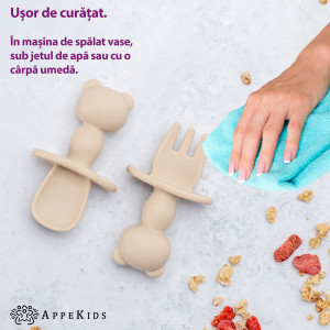 Tacamuri din silicon pentru diversificare bebelusi, Appekids Bubble Beige - Img 3