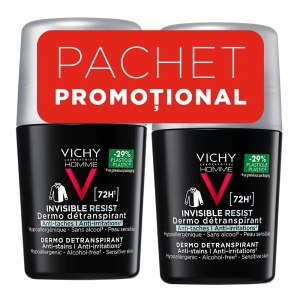 Vichy Pachet deodorant roll-on antiperspirant pentru barbati Invisible Resist 72H, 50ml x 2 bucati