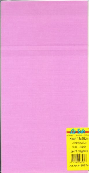Le Suh kaarten 13x26cm linnenstructuur zacht magenta 10 stuks 415577B