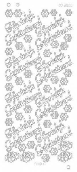 Find It stickervel glanzend zilver Hartelijk Gefeliciteerd CD3000 (Locatie: nn161 )