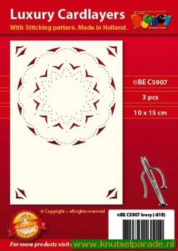 Doodey oplegkaarten met borduurpatroon A6 circel 3 stuks ivoor BEC5907 (Locatie: K046)