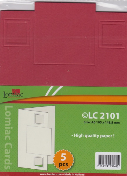 Lomiac kaart met vierkant A6 rood 5 stuks LC2101 (Locatie: Q019)