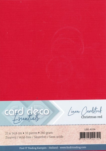 Card Deco linnen karton A5 kerstrood, 10 vel LKK-A534