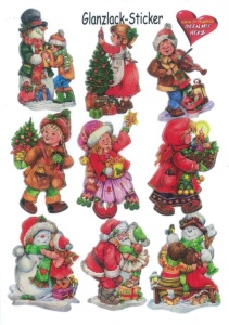 Glanssticker kerstmis met kinderen, A4 (Locatie: 1331)