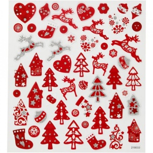 Glitter stickers, vel 15x16,5 cm, kerst rood en zilver 289591 (Locatie: 0425)