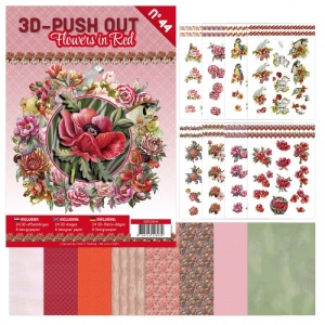 Stansboek Flowers in Red, 24 afbeeldingen en 8 designpapier, 3DPO10044 (Locatie: 1172)