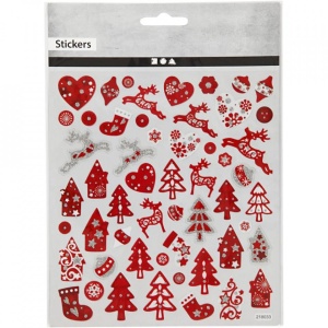 Glitter stickers, vel 15x16,5 cm, kerst rood en zilver 289591 (Locatie: 0425) - Img 2