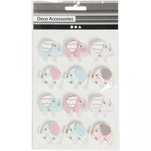 3D stickers, h: 25 mm, w: 31 mm, elephants, 12 pieces, depth: 7 mm (Location: 2639) - Img 2