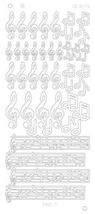Find It stickervel glanzend zilver muzieknoten CD3076 (Locatie: k007)