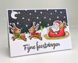 Kerstkaart met kerstman en rendieren