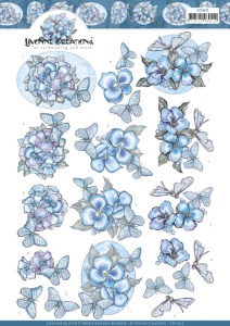 Yvonne Creations knipvel blauwe bloemen en vlinders CD11417 (Locatie: 2578)