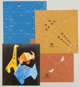Origami Papier vouwen op nummer, 3 verschillende dieren, 12 vellen, 150x150mm