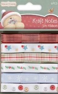 Ribbon set (6x1 mtr) Kraft Notes Christmas 367105 (Locatie: k3)