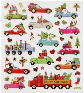 Stickers, vel 15x16,5 cm, rijden met kerst, 298961 (Locatie: 0428)