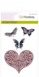 CraftEmotions clearstamps A6 - hart en vlinders Happiness 130501/1082 (Locatie: NN013)