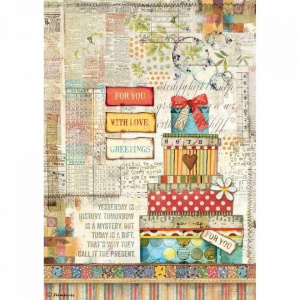 Stamperia Rice Paper A4 Patchwork Gift DSFA4331 (Locatie: 0819)