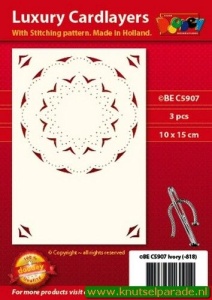 Doodey oplegkaarten met borduurpatroon A6 circel 3 stuks ivoor BEC5907 (Locatie: K046)