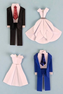 Handgemaakte origami stickers, huwelijk, 4 stuks