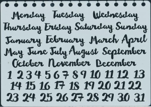 Papicolor Stencil Bulletjournal months/days 15x21cm. 830211 (Locatie: 4639)