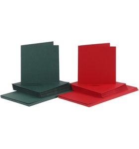 Kaarten en enveloppen 15 x 15 cm Rood en Groen 50 sets 23116 - Img 1
