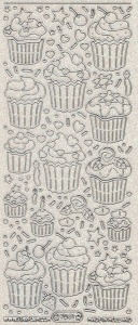 Starform stickervel cupcakes transparant glitter zilver 7041 (Locatie: L195 )