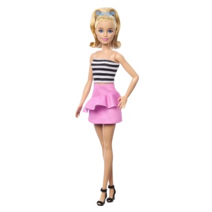 PAPUSA BARBIE FASHIONISTA BLONDA CU PARUL PRIN IN COADA SI FUSTA ROZ - Img 2