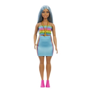 PAPUSA BARBIE FASHIONISTA CU PAR ALBASTRU PLATINAT SI TOP SPORT - Img 2