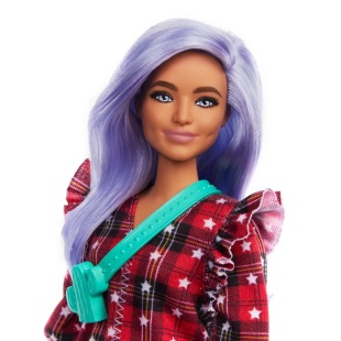 PAPUSA BARBIE FASHIONISTA CU PARUL MOV SI ROCHITA CU STELUTE - Img 8