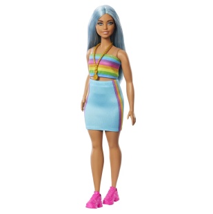 PAPUSA BARBIE FASHIONISTA CU PAR ALBASTRU PLATINAT SI TOP SPORT - Img 3