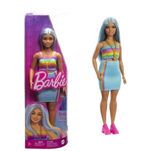 PAPUSA BARBIE FASHIONISTA CU PAR ALBASTRU PLATINAT SI TOP SPORT - Img 4