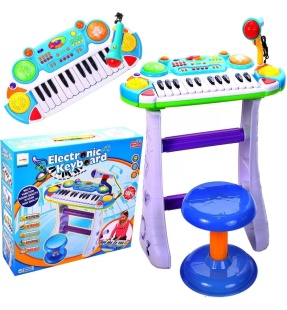 INSTRUMENT MUZICAL PIANINA ELECTRONICA MALPLAY CU SCAUN SI MICROFON 45 CM INALTIME ALBASTRU