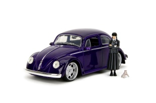 JADA WEDNESDAY SET MASINUTA METALICA VOLKSWAGEN BEETLE 1:24 SI FIGURINA METALICA WEDNESDAY 7CM - Img 2