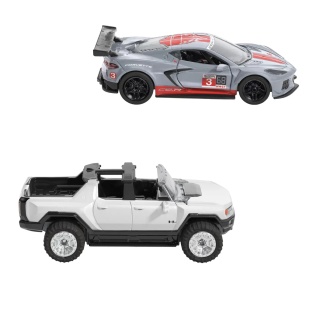 HOT WHEELS SET 2 MASINUTE METALICE PULL BACK GMC HUMMER EV SI CORVETTE C8R 1:43 - Img 3