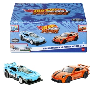 HOT WHEELS SET 2 MASINUTE METALICE PULL BACK GT-SCORCHER SI PORSCHE 911 GT3 1:43 - Img 5