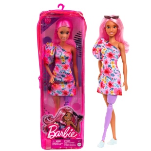 PAPUSA BARBIE FASHIONISTA CU PAR ROZ SI PICIOR PROTETIC - Img 5