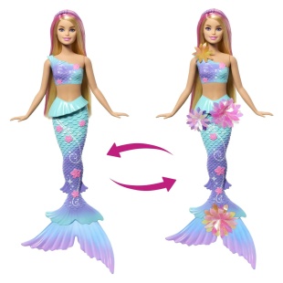 BARBIE PAPUSA SIRENA FLOARE MAGICA CU PAR BLOND SI COADA ALBASTRA - Img 5