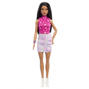 PAPUSA BARBIE FASHIONISTA BRUNETA CU TOP CU STELUTE - Img 4