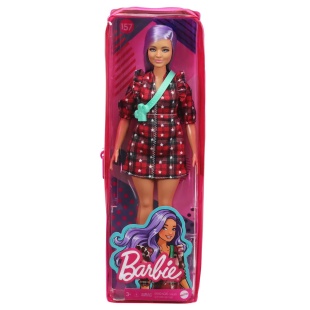PAPUSA BARBIE FASHIONISTA CU PARUL MOV SI ROCHITA CU STELUTE
