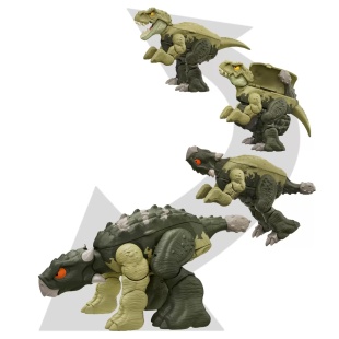 JURASSIC WORLD FIERCE CHANGERS DOUBLE DANGER DINOZAUR TRANSFORMABIL TYRANNOSAURUS REX SI ANKYLOSAURUS VERDE - Img 4
