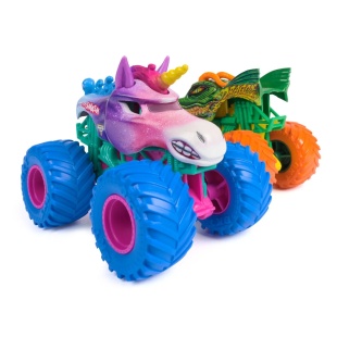 MONSTER JAM SET 2 MASINUTE METALICE DRAGON SI SPARKLE SMASH SCARA 1 LA 64 - Img 2
