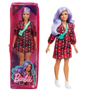 PAPUSA BARBIE FASHIONISTA CU PARUL MOV SI ROCHITA CU STELUTE - Img 6