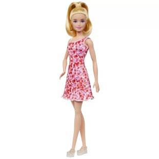 BARBIE PAPUSA BARBIE FASHIONISTA BLONDA CU PARUL PRINS IN COADA SI ROCHIE CU FLORICELE - Img 5