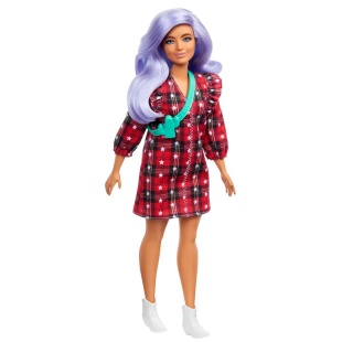 PAPUSA BARBIE FASHIONISTA CU PARUL MOV SI ROCHITA CU STELUTE - Img 7