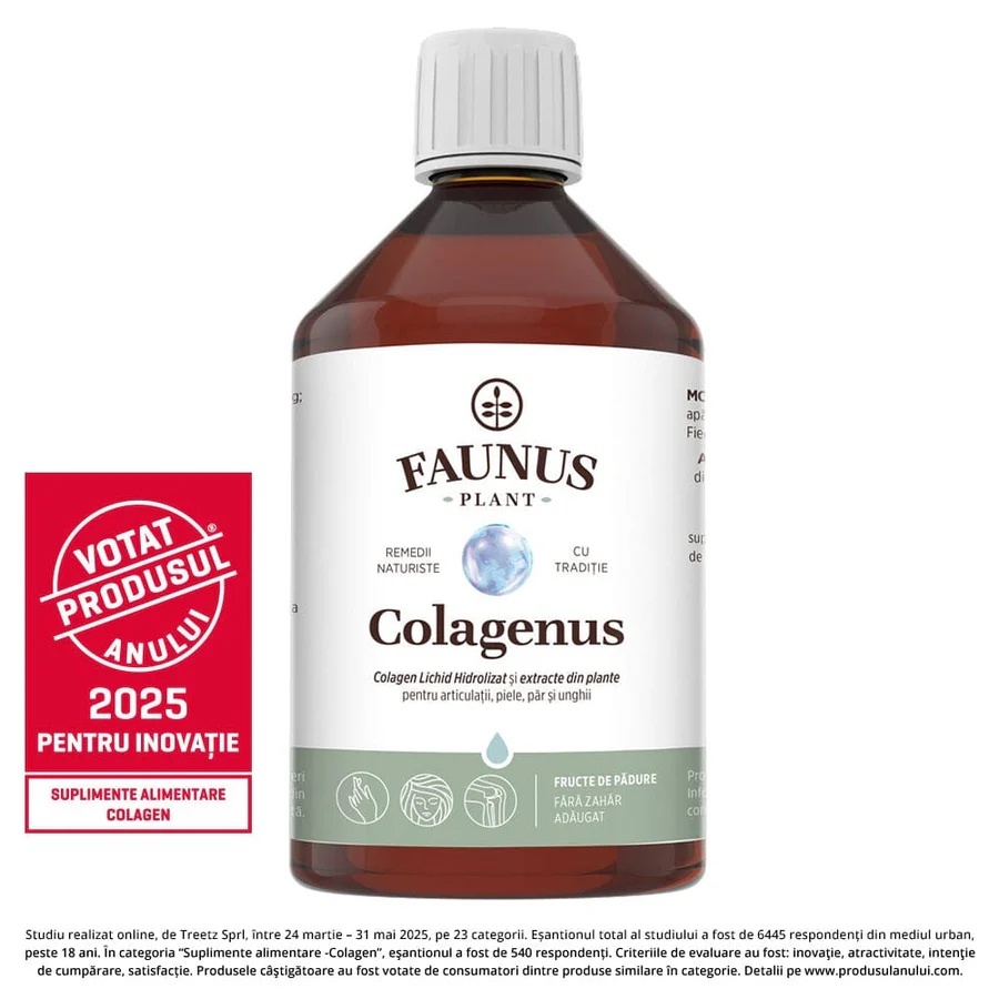 Colagenus - Colagen lichid hidrolizat. Flacon 500ml. Susține sănătatea articulațiilor, pielii, părului și unghiilor