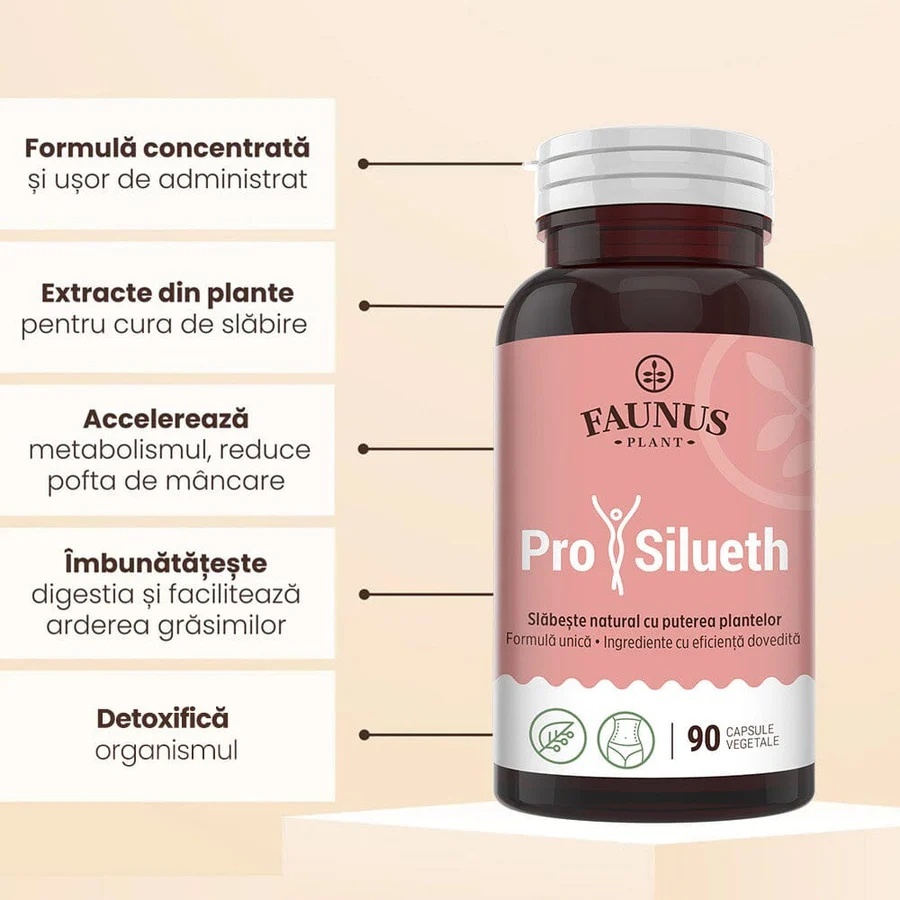 ProSilueth Capsule - Formulă unică pentru cura de slăbire, plante medicinale cu acțiune dovedită pentru accelerarea metabolismului, arderea grăsimilor, reducerea apetitului și detoxifierea organismului - 90 capsule - 2 | YEO