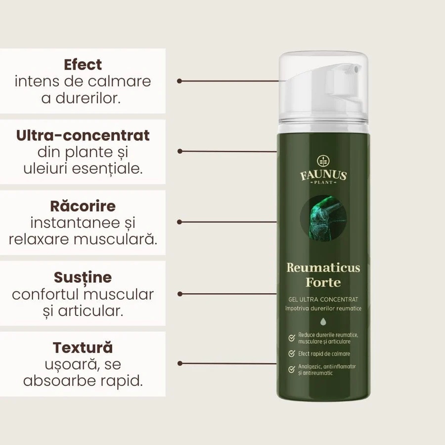 Reumaticus Forte - Gel 150ml. Formulă ultra-concentrată din plante medicinale și uleiuri esențiale pentru calmarea durerilor articulare și musculare intense - 2 | YEO