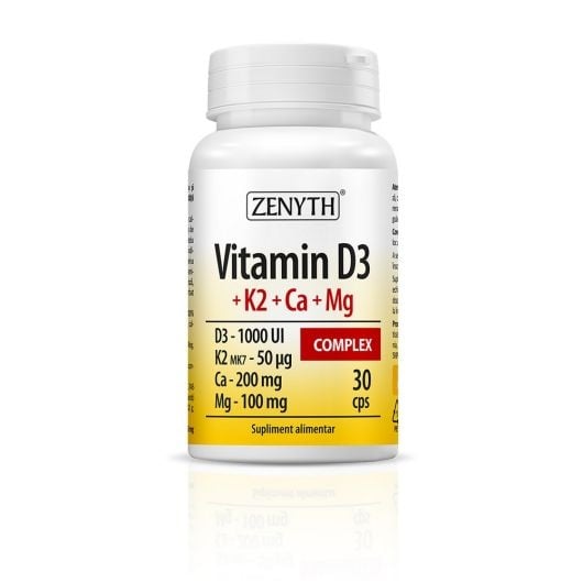 Supliment alimentar Vitamin D3+K2+Ca+Mg Complex, 30 cps, Zenyth